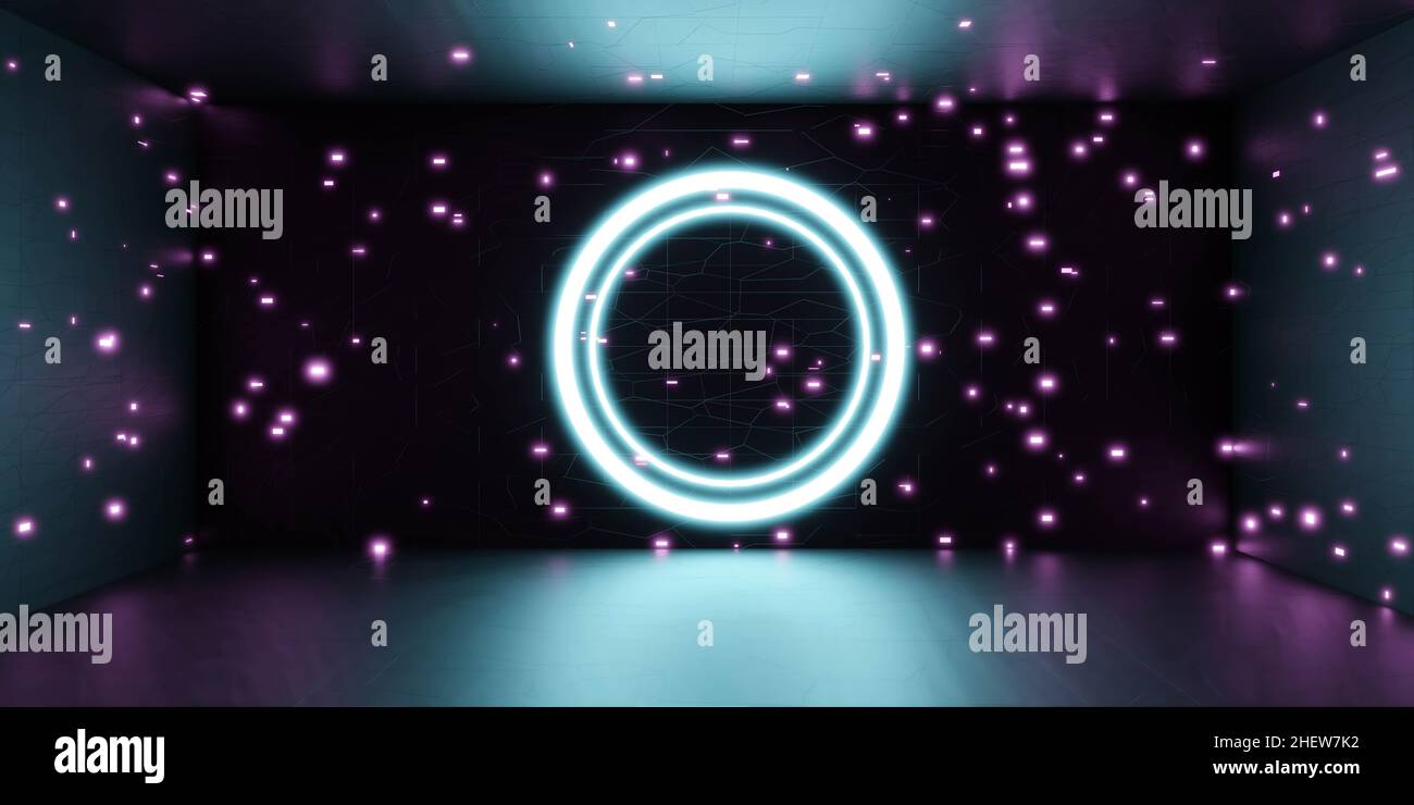 abstract dark futuristic room with neon blue and violet lighting 3d ...