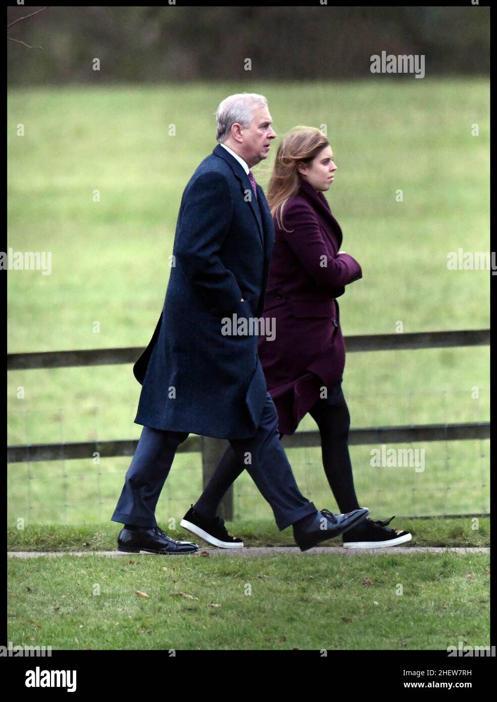FileImage ©Licensed to Parsons Media. Prince Andrew is to face a civil case in the US. It has been reported that Prince Andrew is to face a civil case in the US over allegations he sexually assaulted a woman when she was 17.  Virginia Giuffre is suing the prince, claiming he abused her in 2001.   Image ©Licensed to Parsons Media. 25/12/2017. Sandringham , United Kingdom. HM Queen Elizabeth II Christmas Day Church Service. Prince Andrew with Princess Beatrice of York join HM Queen Elizabeth II at  St. Mary Magdalene Church on her Sandringham estate t in Norfolk, for the Christmas Day service. Stock Photo