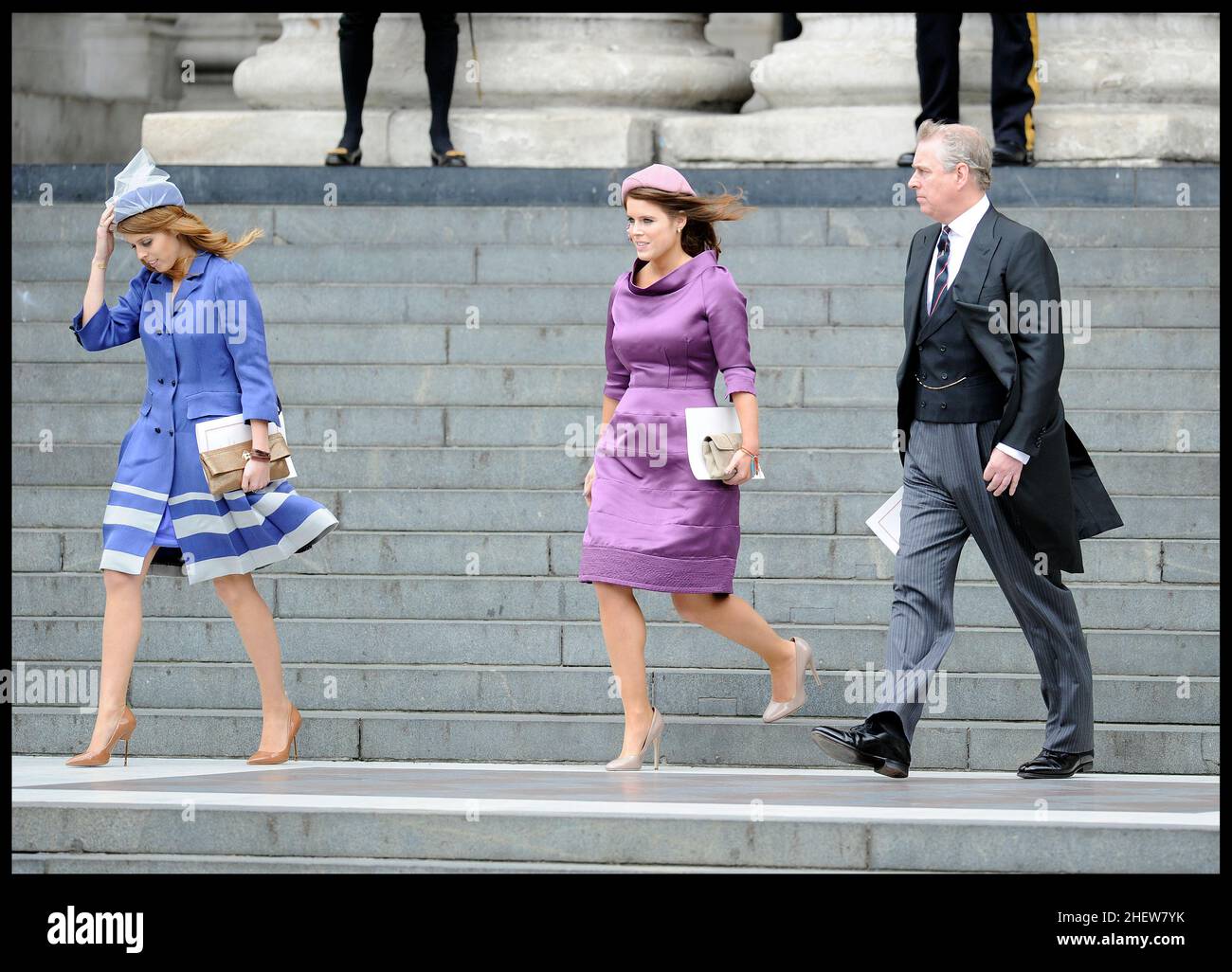 FileImage ©Licensed to Parsons Media. Prince Andrew is to face a civil case in the US. It has been reported that Prince Andrew is to face a civil case in the US over allegations he sexually assaulted a woman when she was 17.  Virginia Giuffre is suing the prince, claiming he abused her in 2001.   Princess Eugenie and Princess Beatrice and Prince Andrew leave St Pauls Cathedral after the National Service of Thanksgiving celebrating the Queens Diamond Jubilee Tuesday June 5, 2012. Photo By Andrew Parsons/Parsons Media   Picture by Andrew Parsons / Parsons Media Stock Photo
