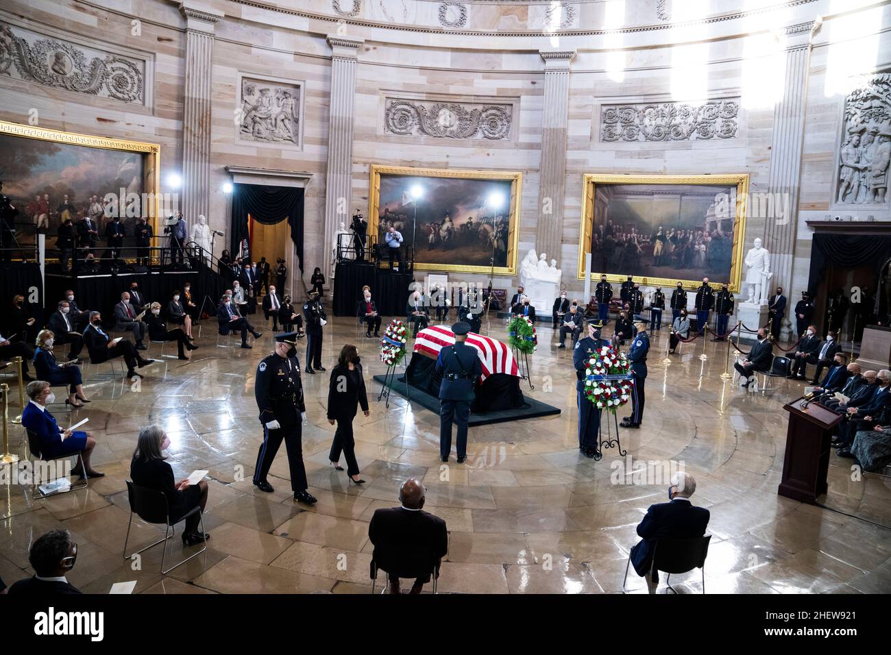 UNITED STATES - JANUARY 12: Vice President Kamala Harris pays respects to the late Sen. Harry Reid, D-Nev., as his remains lie in state in the U.S. Capitol Rotunda on Wednesday, January 12, 2022. Credit: Tom Williams/Pool via CNP Stock Photo