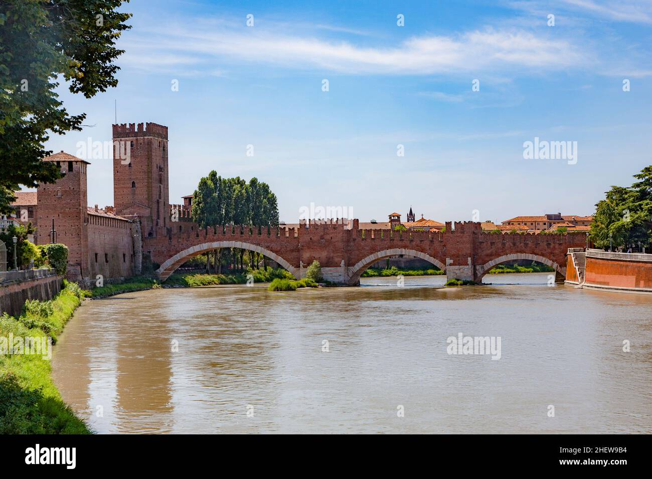 historic roman bridge spans river adige in Verona Stock Photo - Alamy