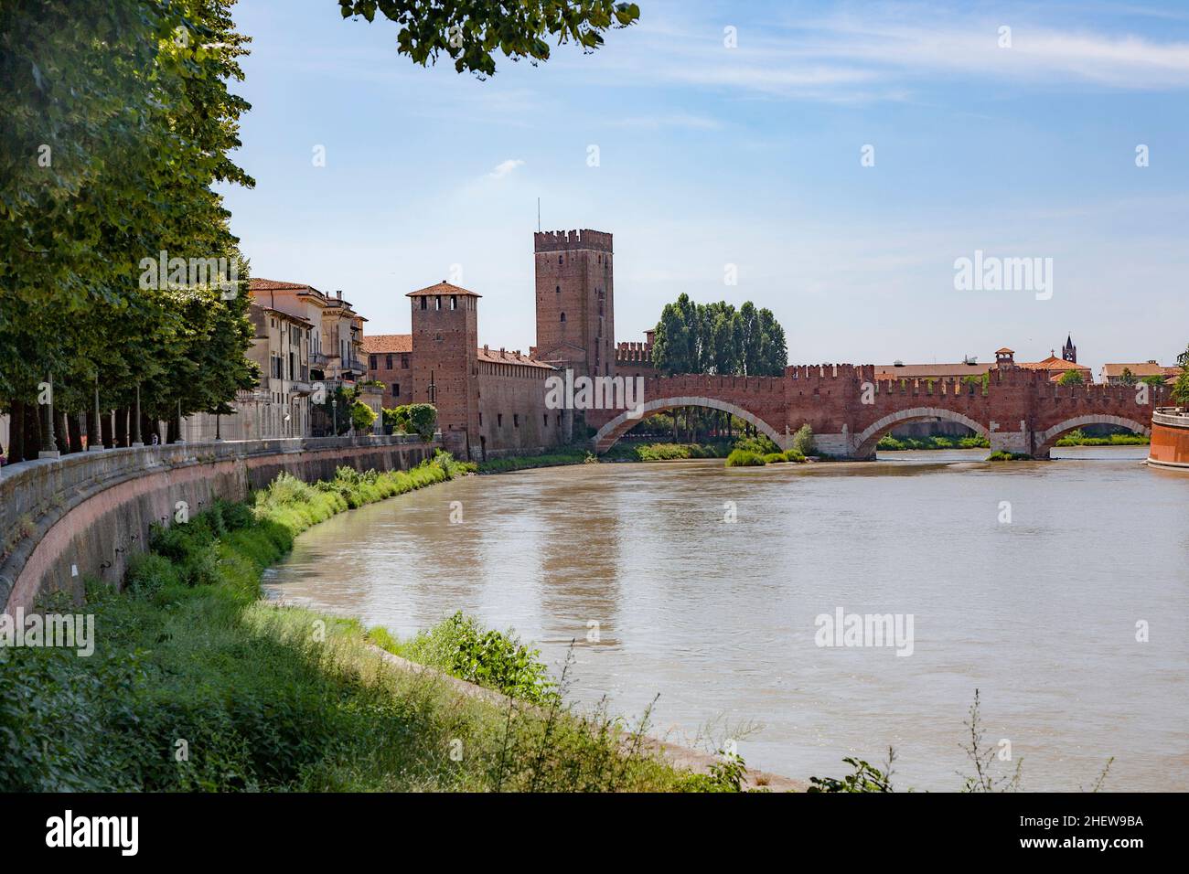 historic roman bridge spans river adige in Verona Stock Photo - Alamy