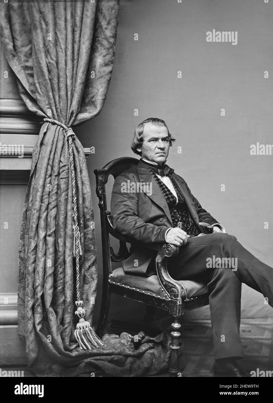 Andrew Johnson (1808-1875), 17th President of the United States, seated Portrait, Mathew Brady Studio, 1860's Stock Photo