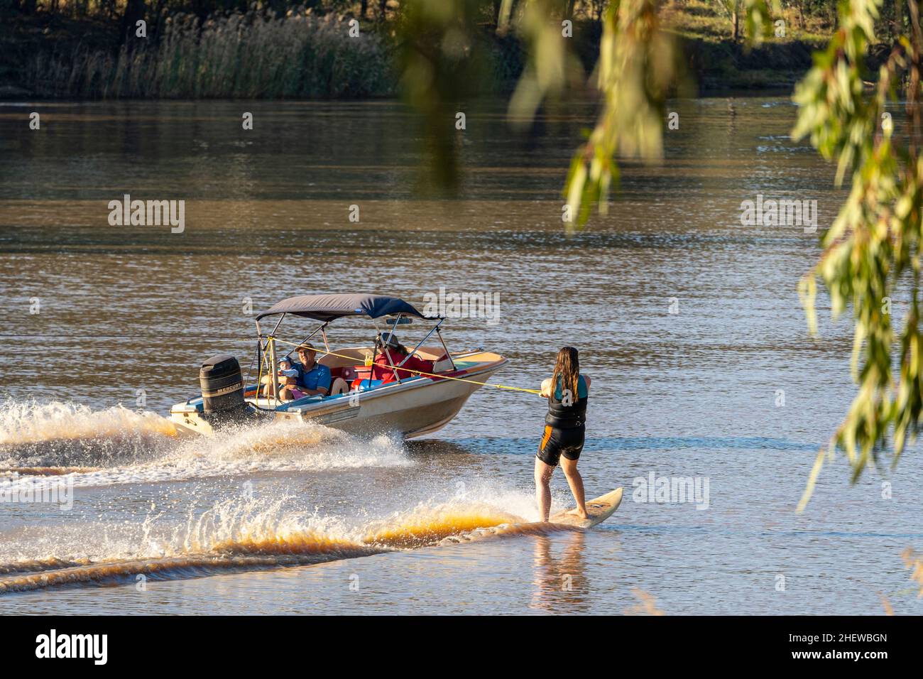 Waterskiers on Balonne River at St Queensland, Australia Stock
