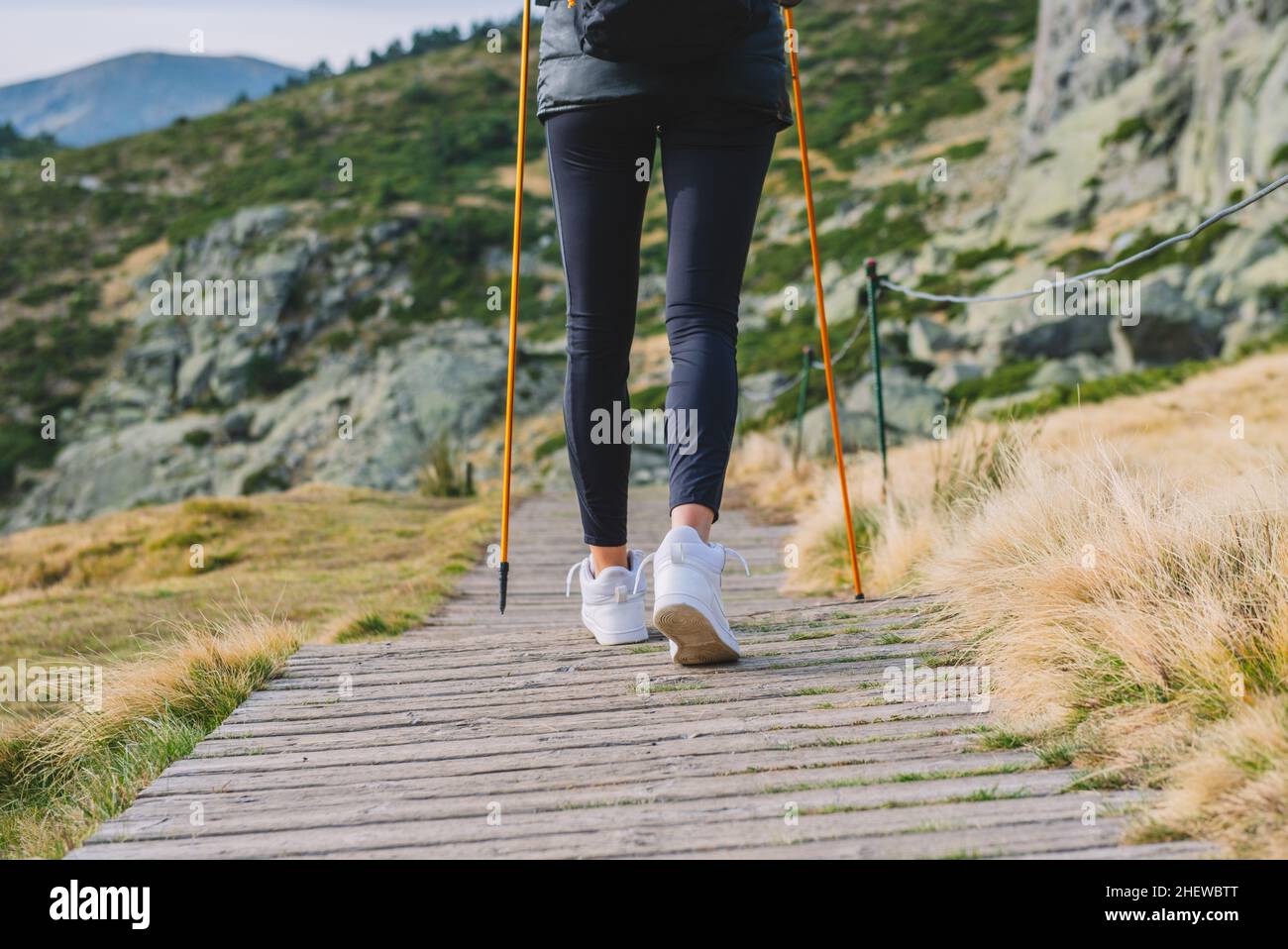 Walking down hill with poles hi-res stock photography and images - Alamy