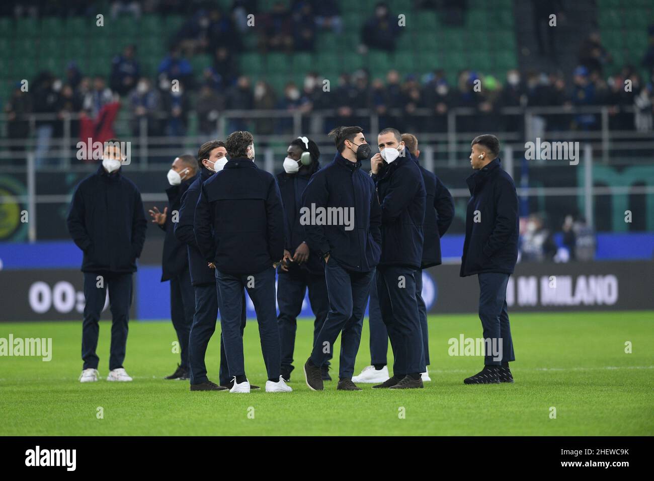 Milan, Italy. 12th Jan, 2022. Juventus FC Players prior the Italian SuperCup Final match between FC Internazionale and Juventus FC at Stadio Giuseppe Meazza, Milan, Italy on 12 January 2022. Credit: Giuseppe Maffia/Alamy Live News Stock Photo