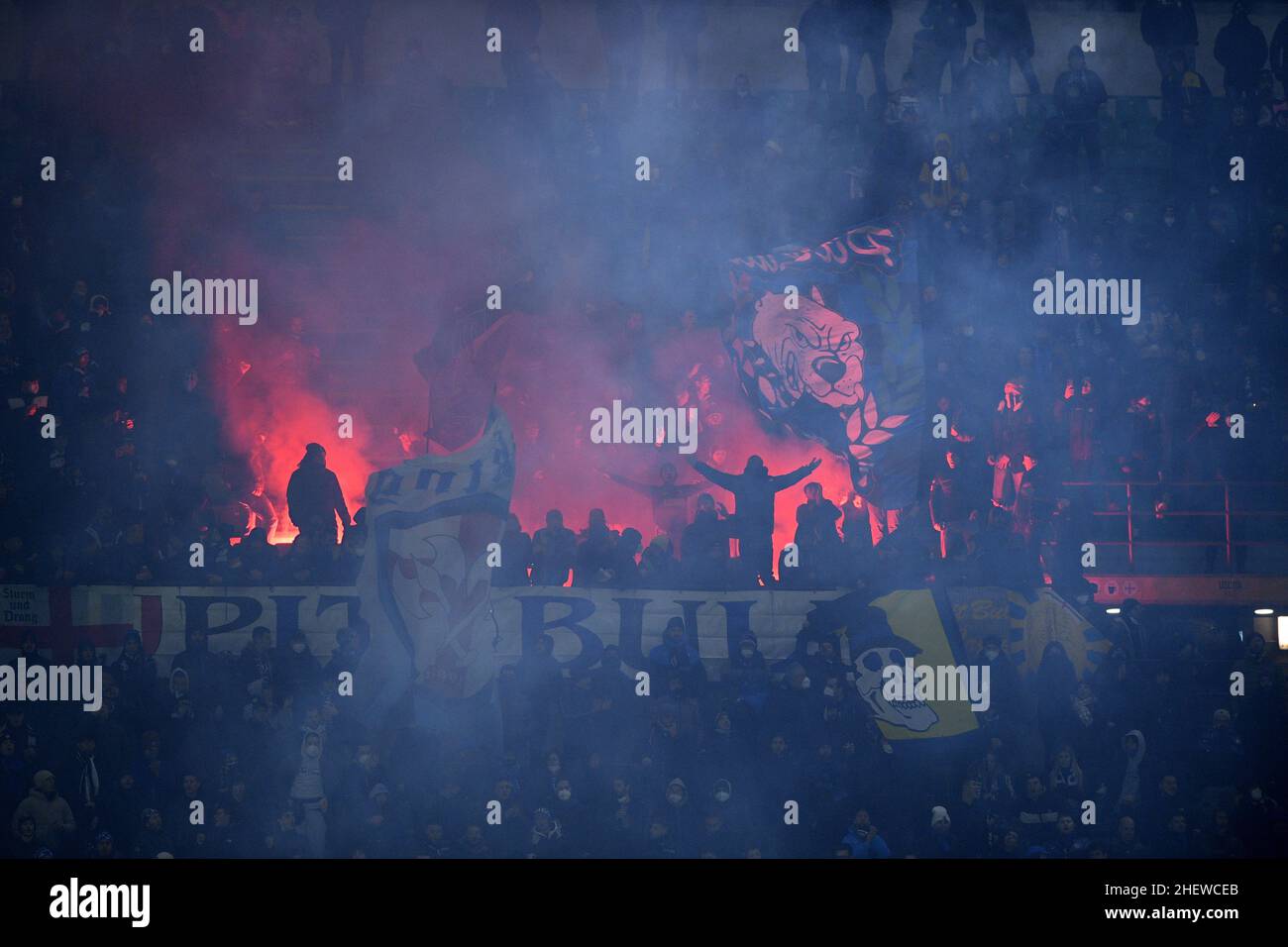 Milan, Italy. 12th Jan, 2022. FC Internazionale Supporters during the Italian SuperCup Final match between FC Internazionale and Juventus FC at Stadio Giuseppe Meazza, Milan, Italy on 12 January 2022. Credit: Giuseppe Maffia/Alamy Live News Stock Photo