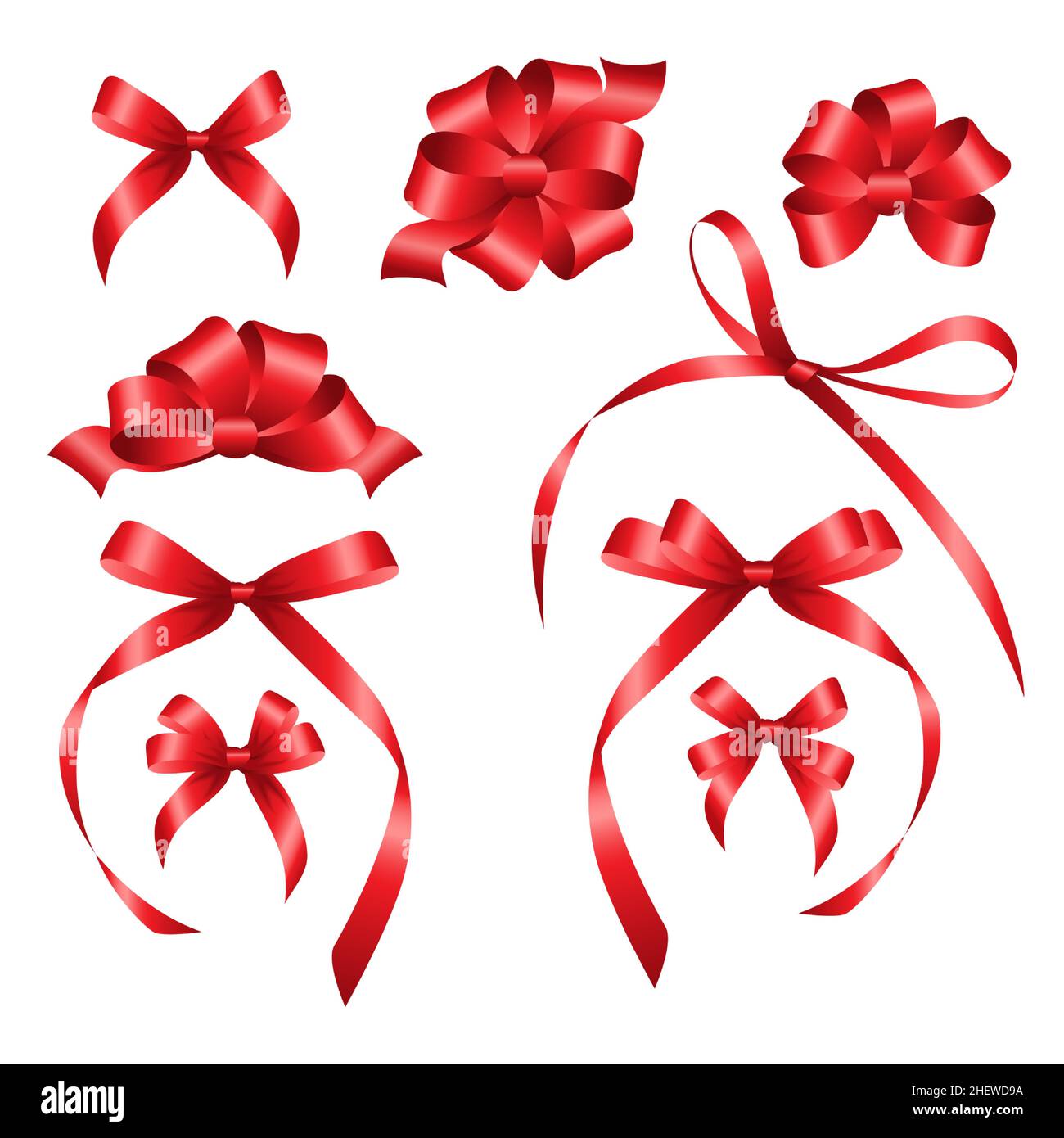 Set of red gift bows on white background. Vector illustration Stock ...