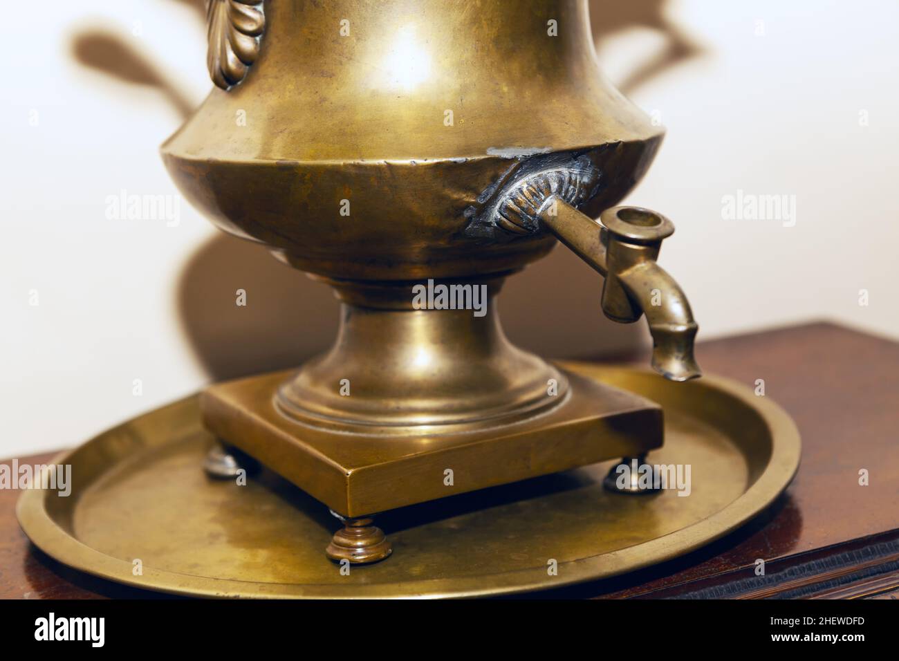 Antique copper teapot . Samovar Russian Traditional Teapot Stock Photo