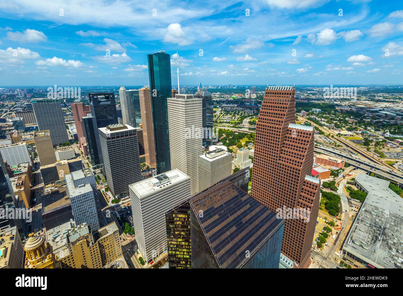 Houston Building Color aerial of modern buildings in downtown Houston in daytime Stock Photo ...