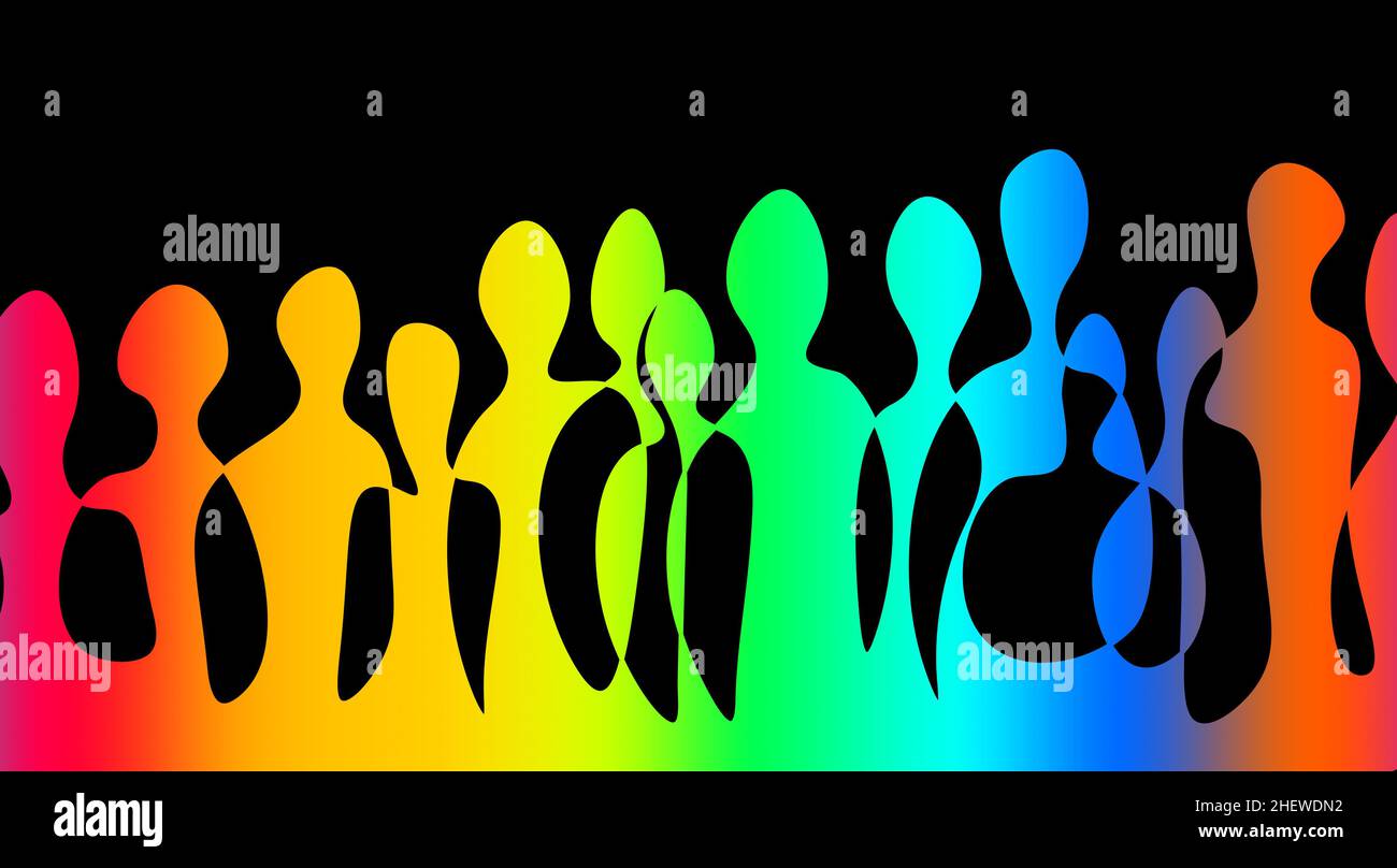 Colorful Connected People Silhouettes Abstract. Creative Concept Idea of Diversity, Social group and contemporary Stock Photo