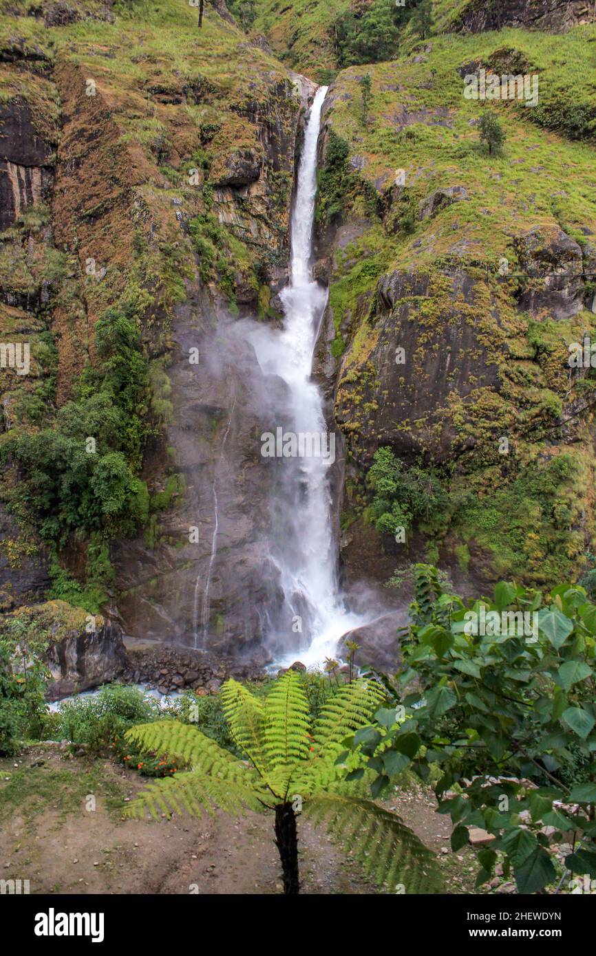 beautiful waterfall in the Annapurna range in Nepal Stock Photo