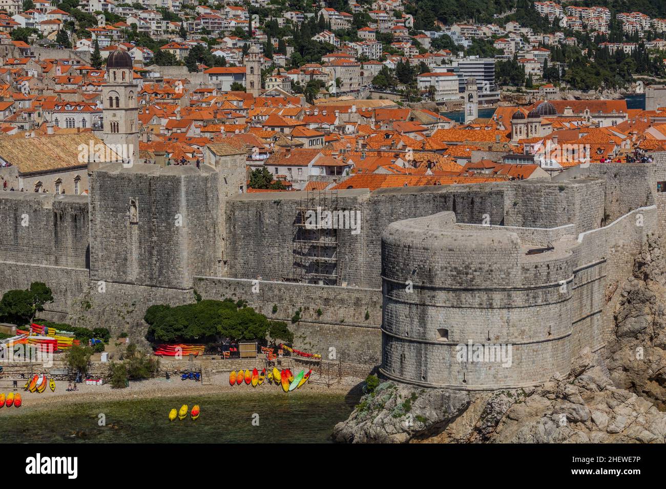 Fortification walls and Bokar fortress in Dubrovnik, Croatia Stock Photo