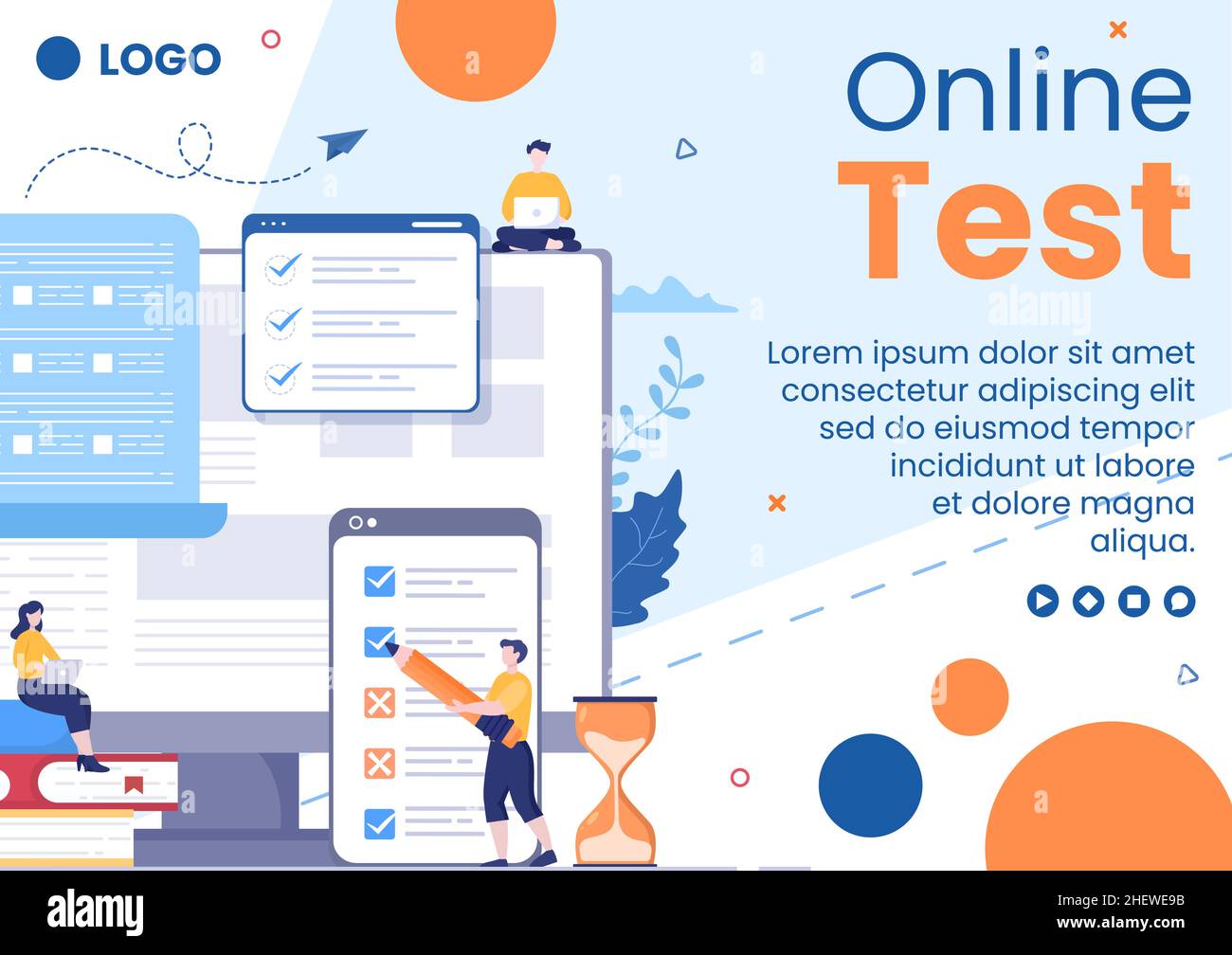 Online Testing Course Brochure Template Flat Design Illustration ...