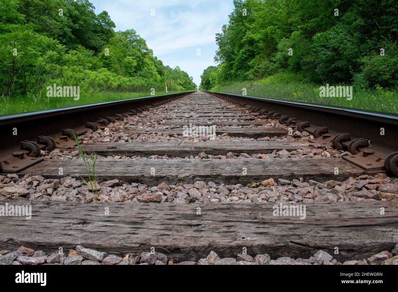 Railroad tracks in the countryside Stock Photo