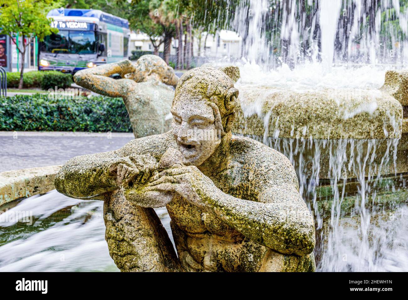 Miami Florida Vizcaya Metrorail Train Station fountain water sculpture statue mermaid 'Delights and Terrors from the Sea' art artwork Stock Photo