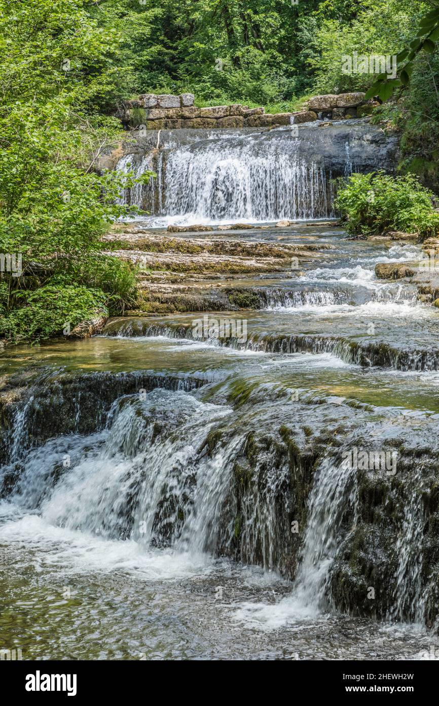 Cascades du Herisson, Waterfalls of the Herisson in the French Jura Stock Photo