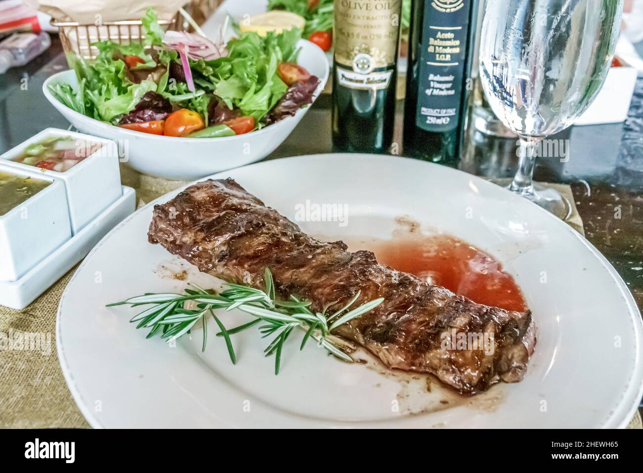 Close up of a gourmet skirt steak meal at an upscale Mexican restaurant,  New York City, USA Stock Photo - Alamy