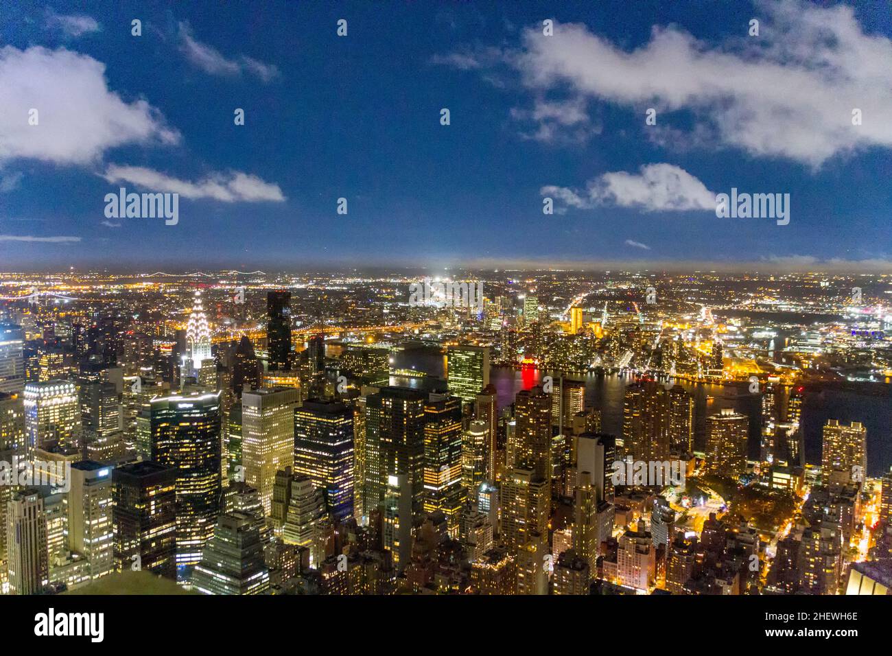 spectacular aerial of skyline of New York by night Stock Photo - Alamy