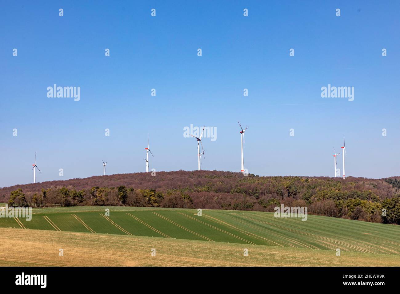 wind generator produces electric power in rural landscape Stock Photo ...