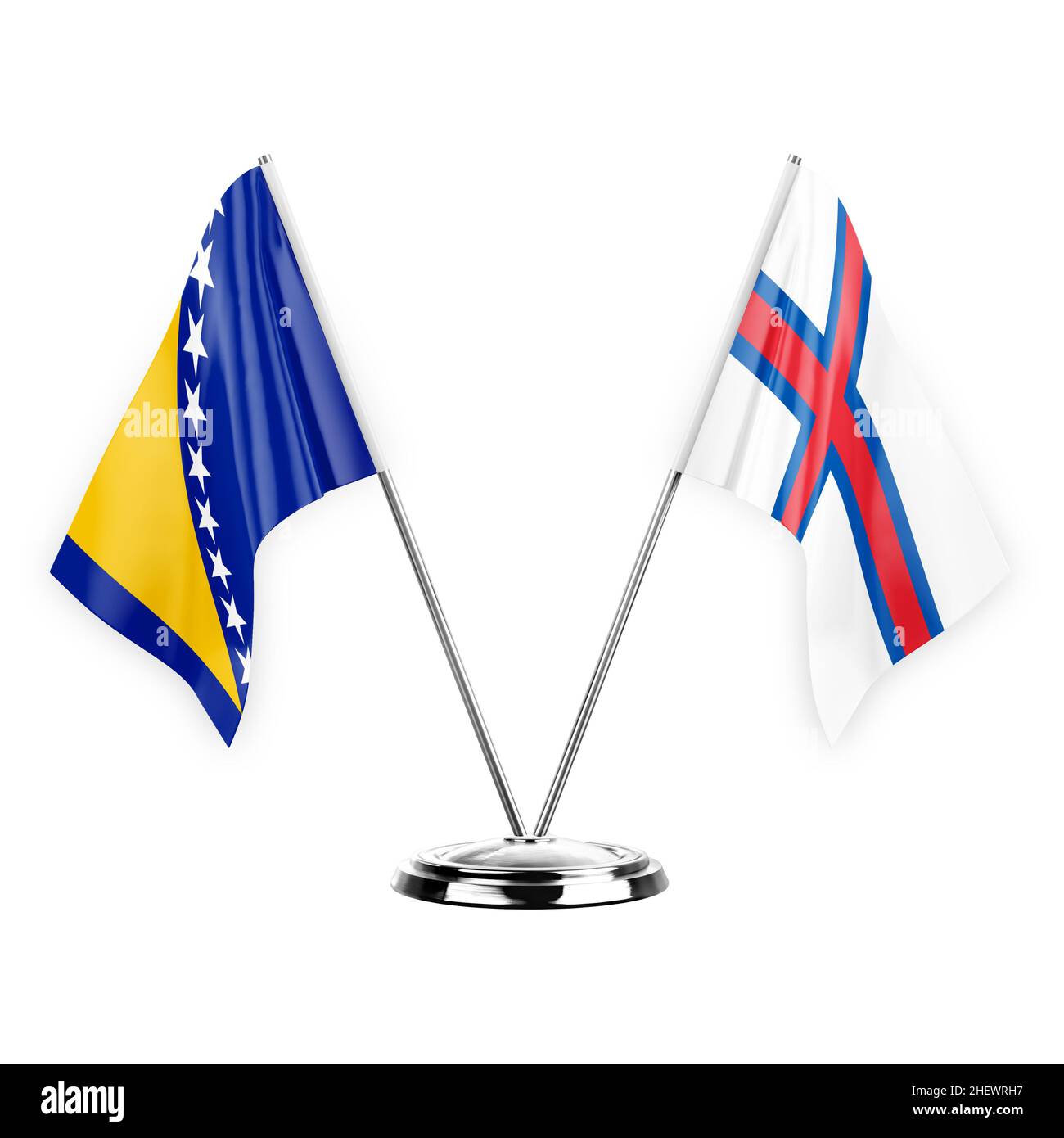 Two table flags isolated on white background 3d illustration, bosnia ...