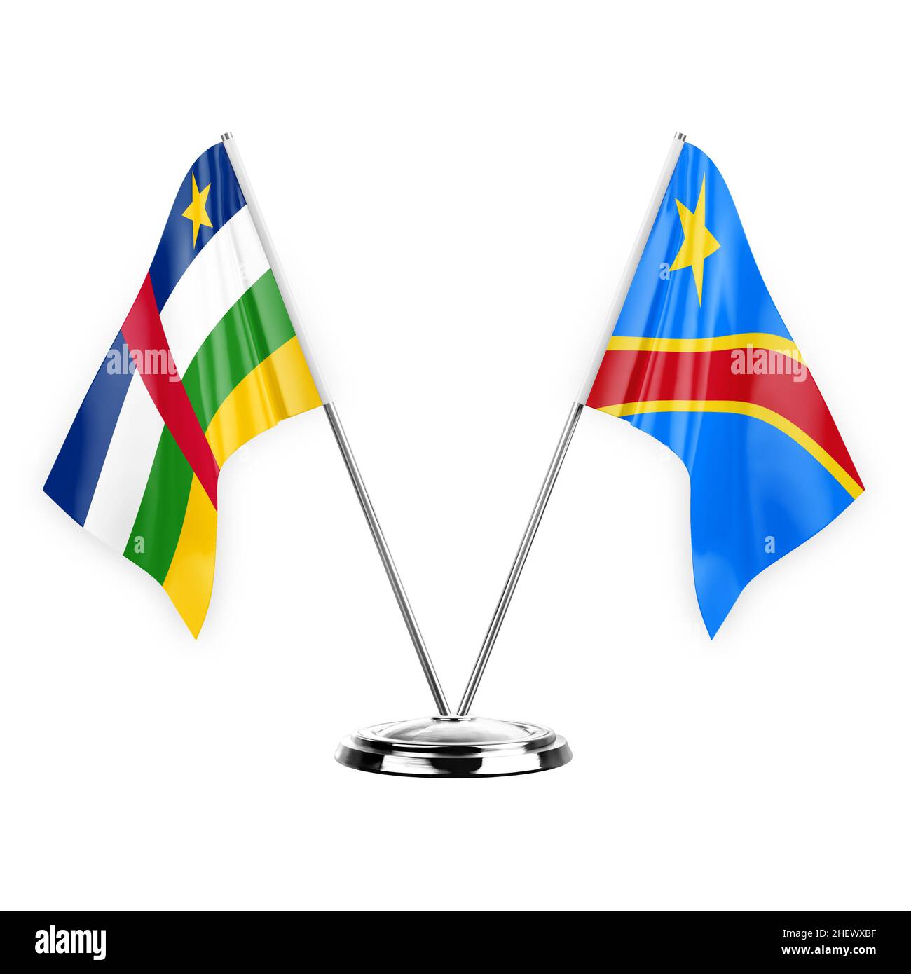 Two table flags isolated on white background 3d illustration, central african republic and dr congo Stock Photo