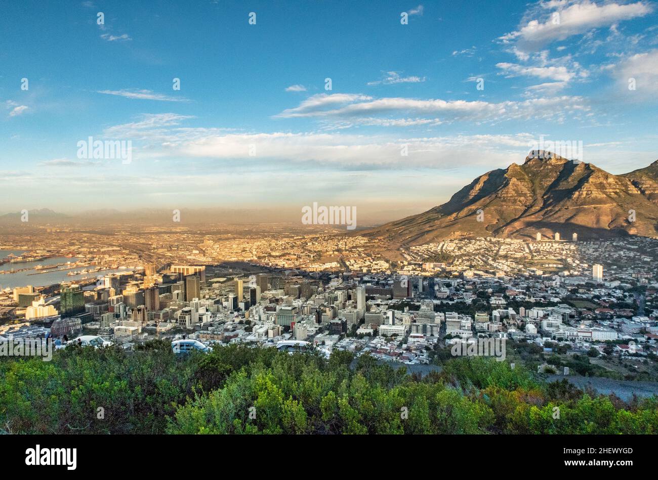 aerial view from table mountain to Capetown in afternoon Stock Photo ...