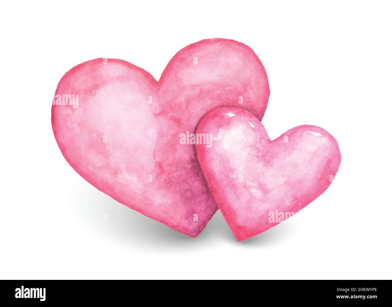 Cute pink couple hearts watercolor isolated on white background. Hand-painted watercolor heart shapes perfect for decorating Valentine's Day festival, Stock Vector