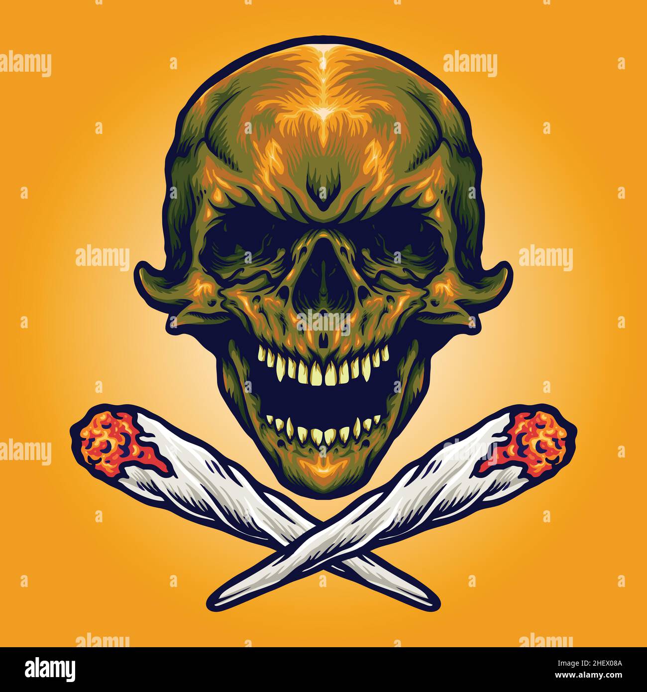 Gold Skull Smoking Marijuana Vector illustrations for your work Logo ...