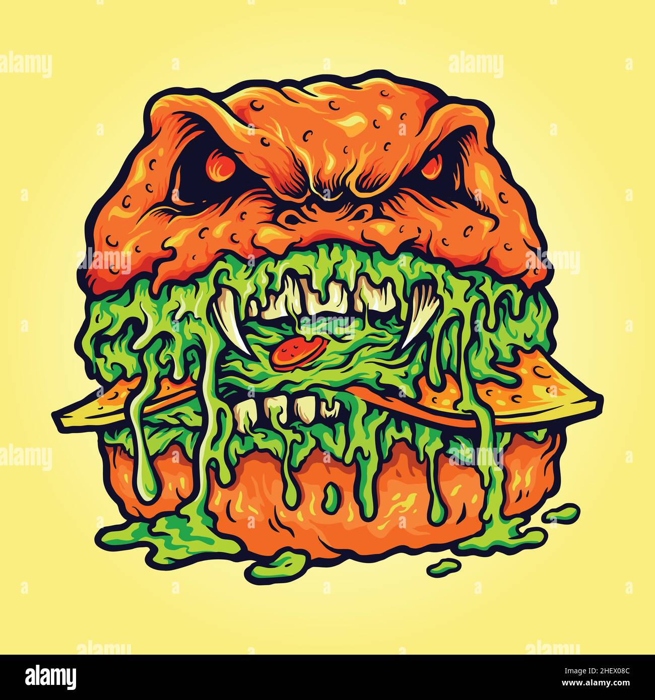 Zombie Burger Melt Vector illustrations for your work Logo, mascot merchandise t-shirt, stickers and Label designs, poster, greeting cards advertising Stock Vector