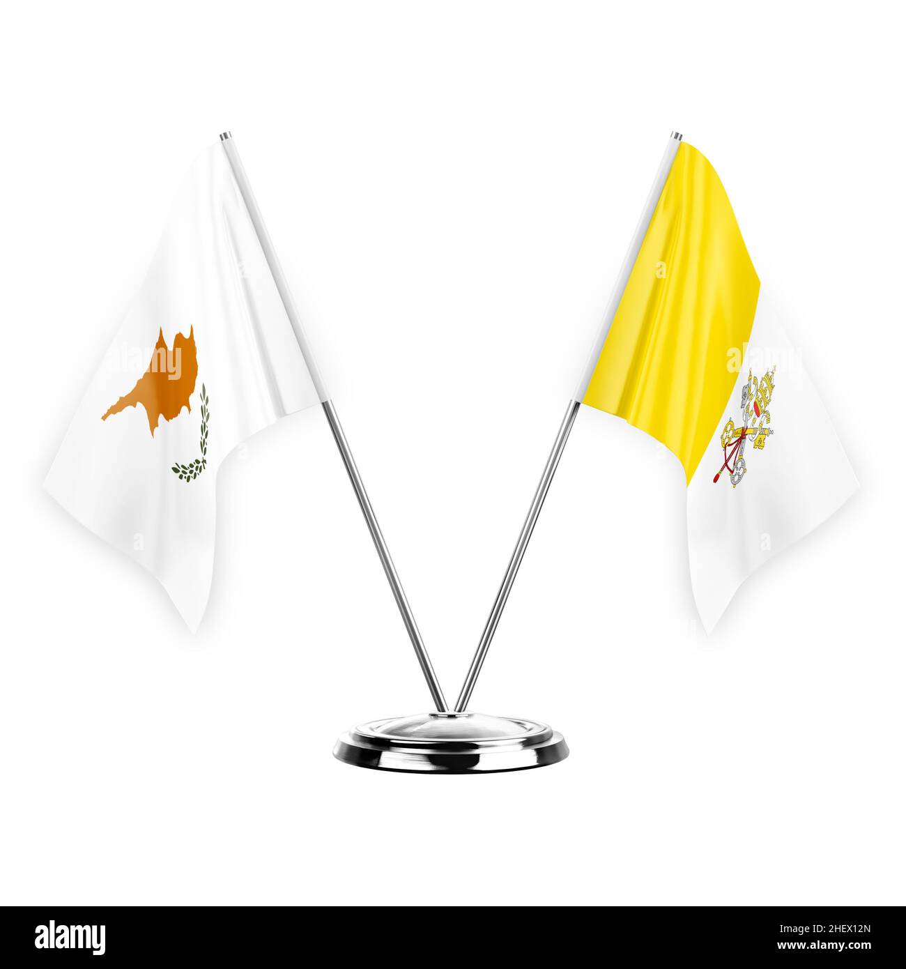 Two table flags isolated on white background 3d illustration, cyprus ...