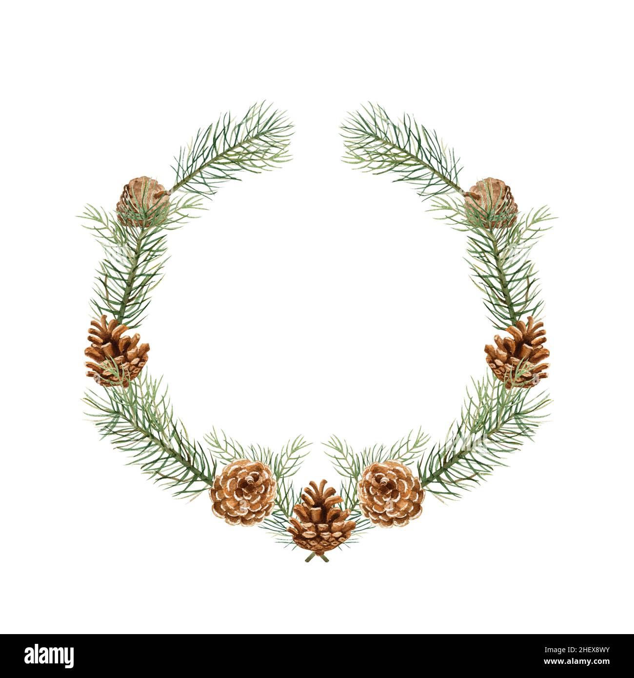 A wreath of fir branches and cones. Watercolor illustration Stock Photo ...