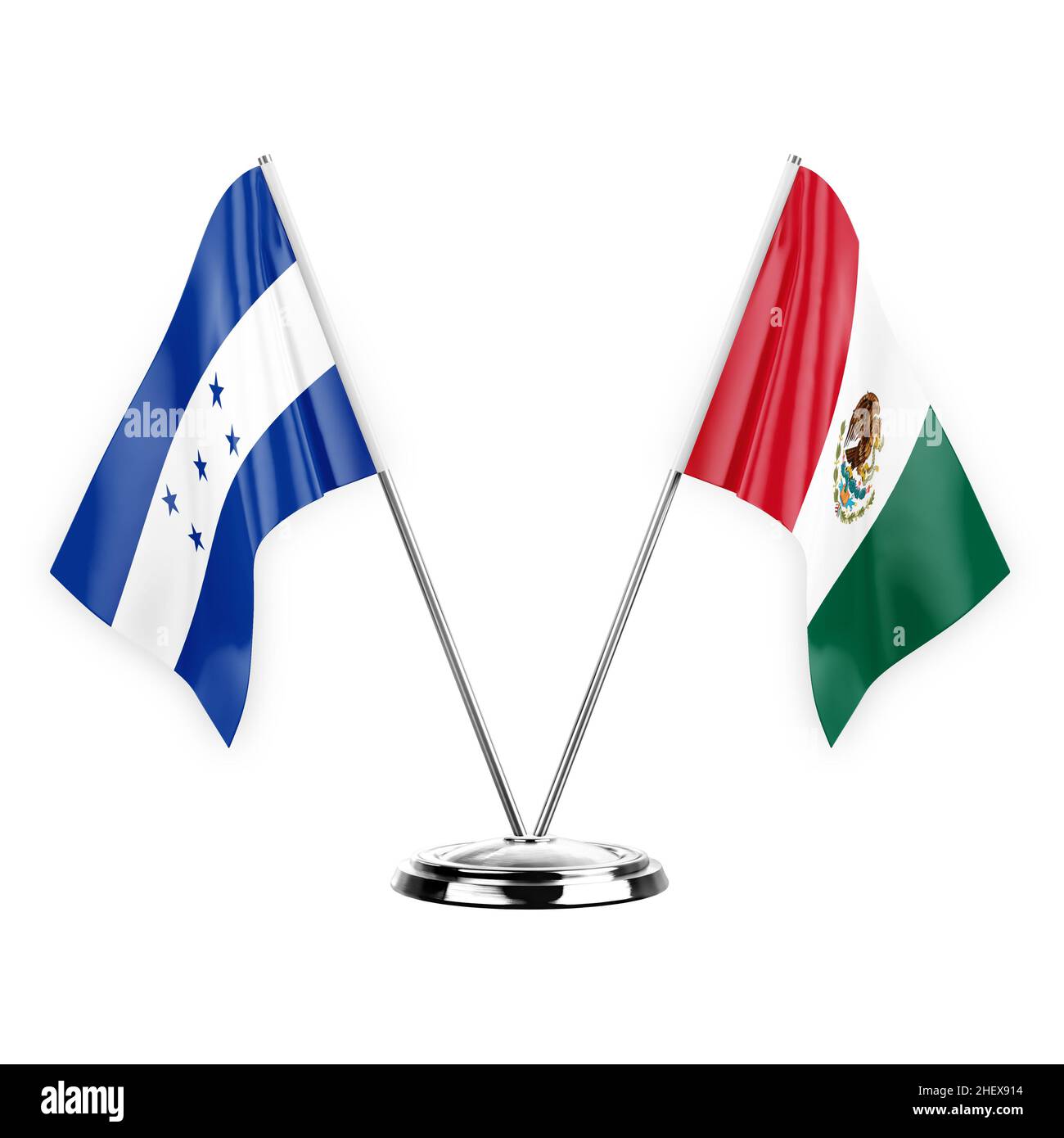 Two table flags isolated on white background 3d illustration, honduras ...