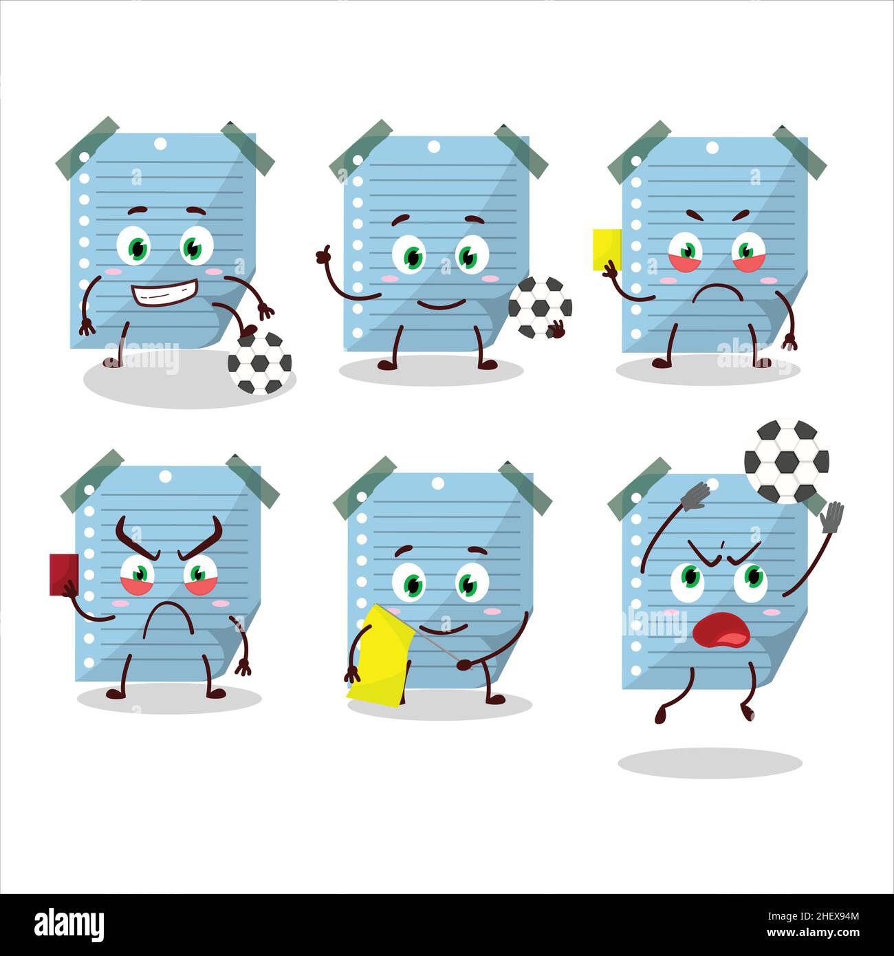 Blue sticky notes cartoon character working as a Football referee