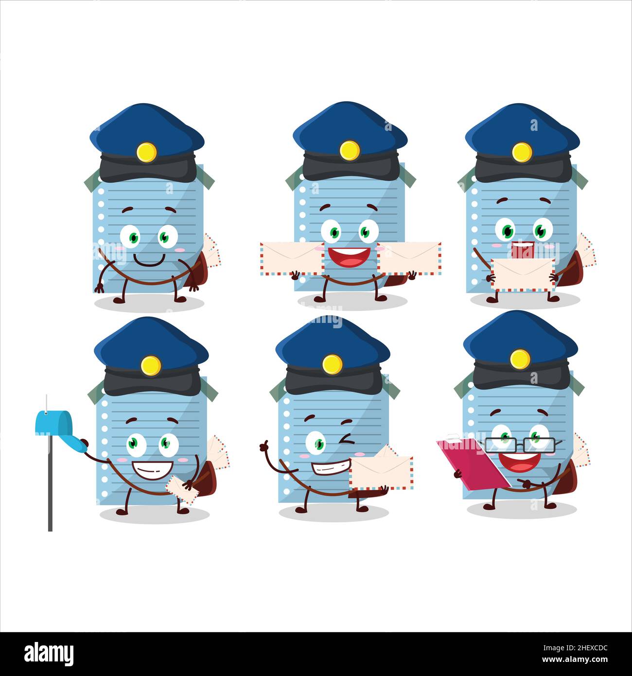A picture of cheerful blue sticky notes postman cartoon design concept ...