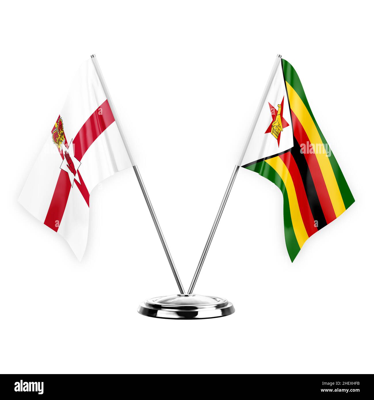 Two table flags isolated on white background 3d illustration, northern ...