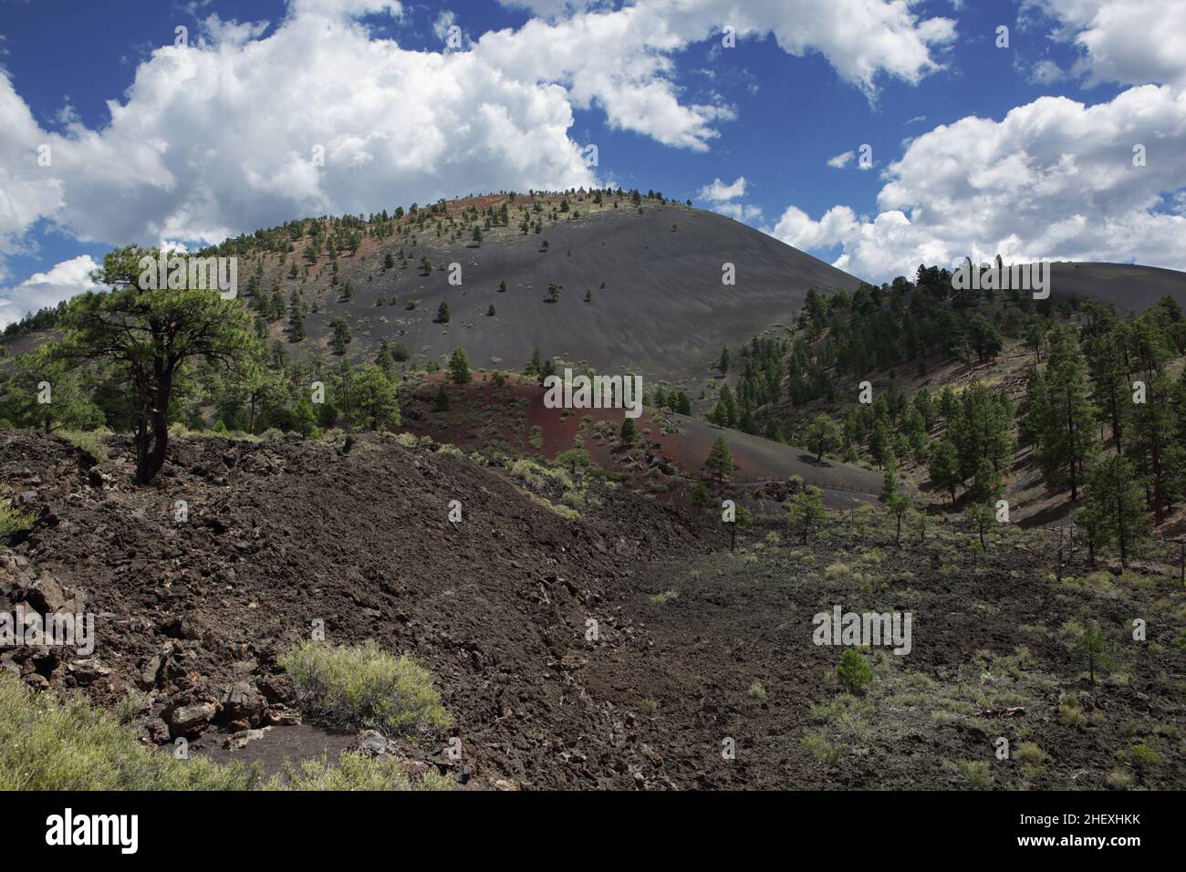 View of the top of Sunset Crater, a volcano cinder cone in the San Francisco Volcanic Field north of Flagstaff, AZ Stock Photo
