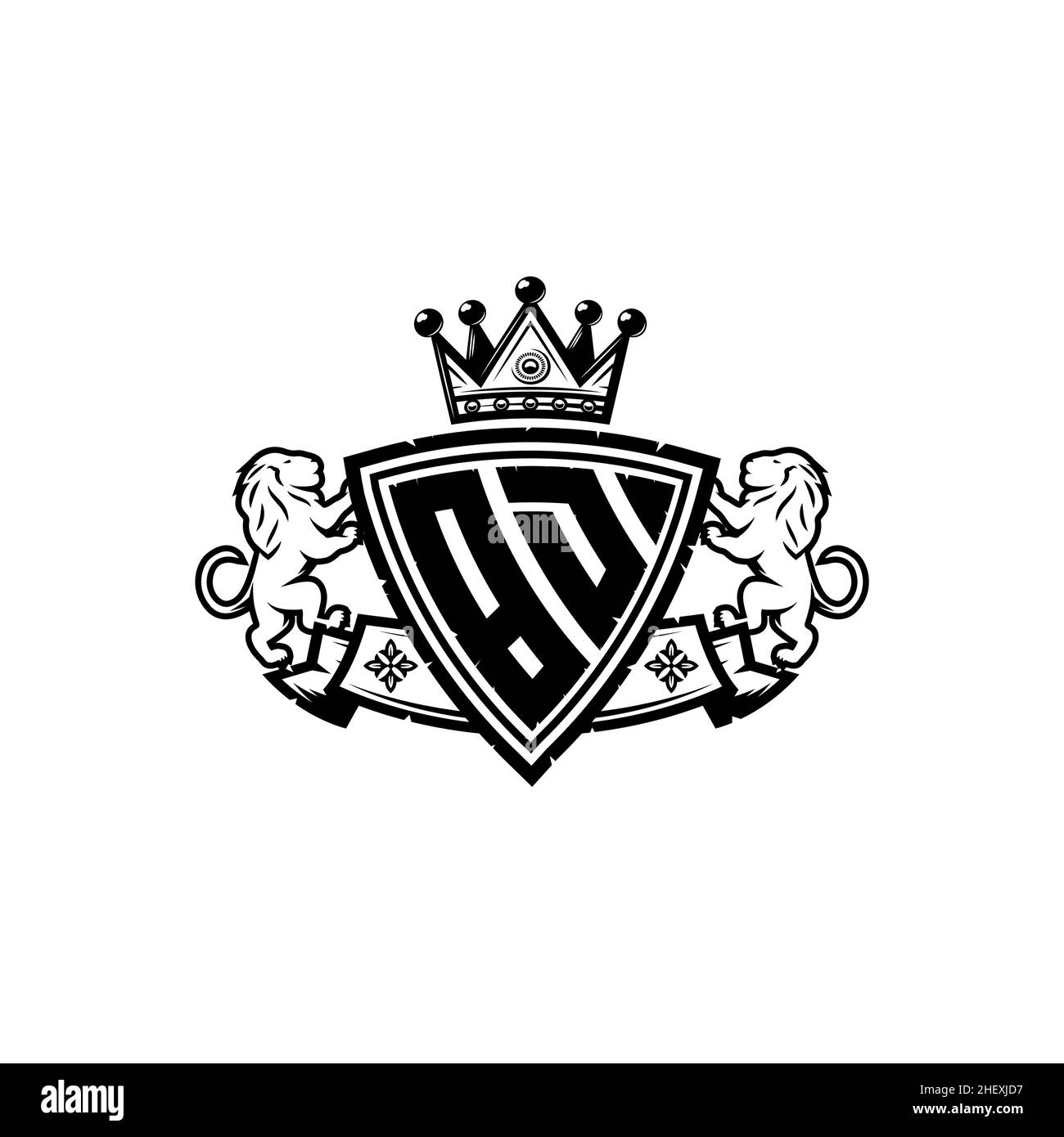 BD Monogram logo letter with Simple shield crown style design. Luxurious monogram, lion luxury logo, Stock Vector