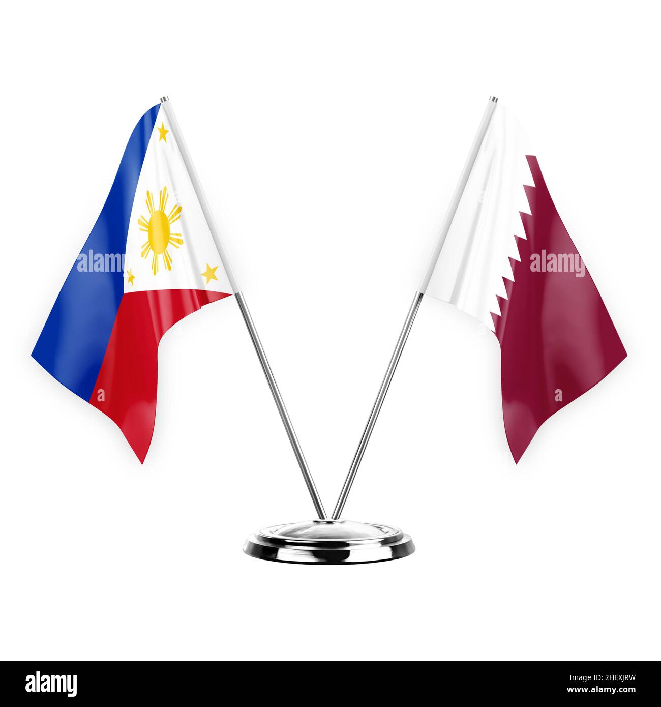 Two table flags isolated on white background 3d illustration