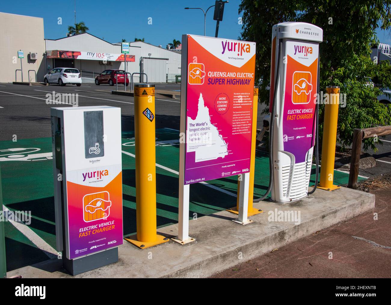 chargefox electric vehicle charging station in Mackay City, Queensland, Australia Stock Photo