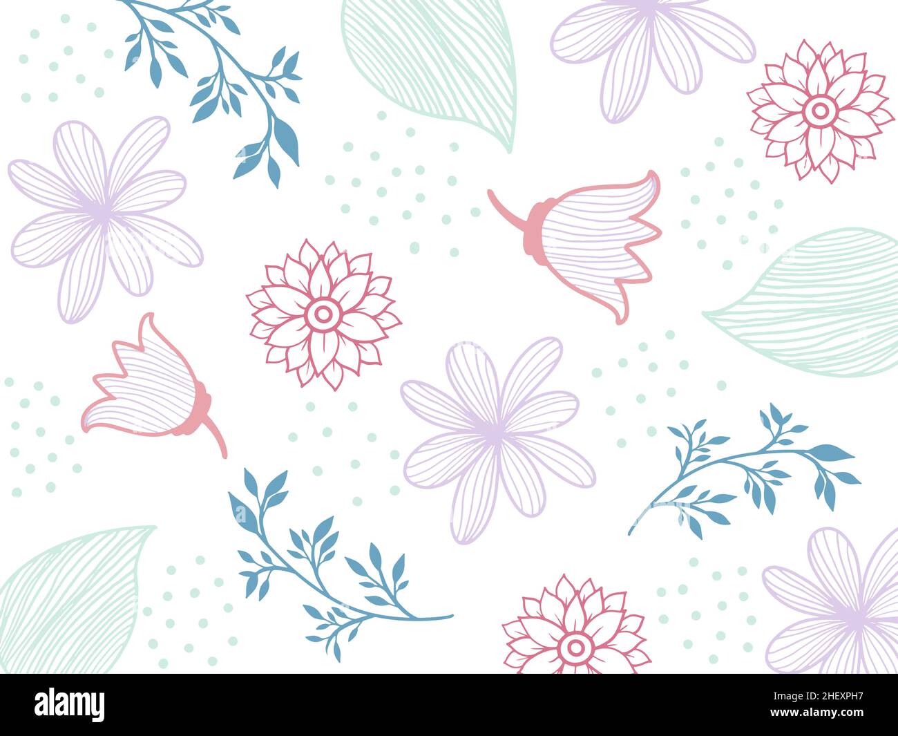 Flowers seamless pattern. White silhouettes flowers, leafs, branches on dark blue background. Vector illustration. Stock Vector