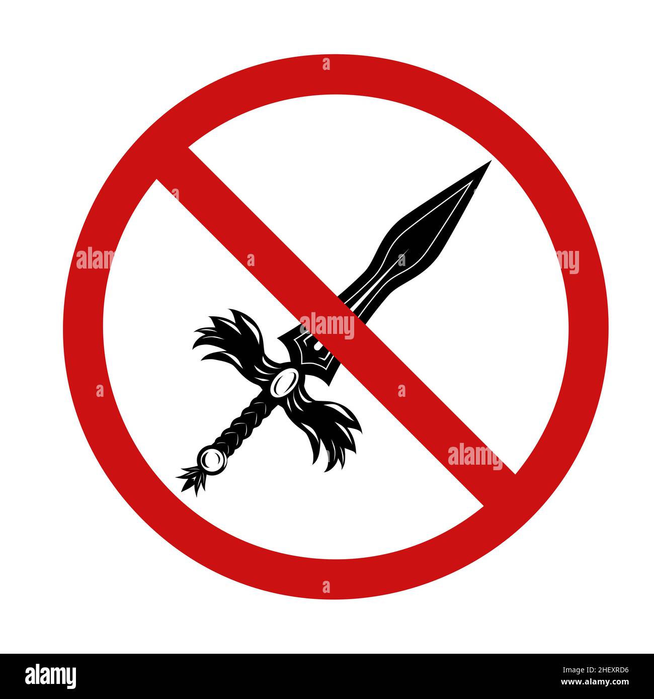 Black silhouette of a medieval sword in a red forbidden sign. The ...