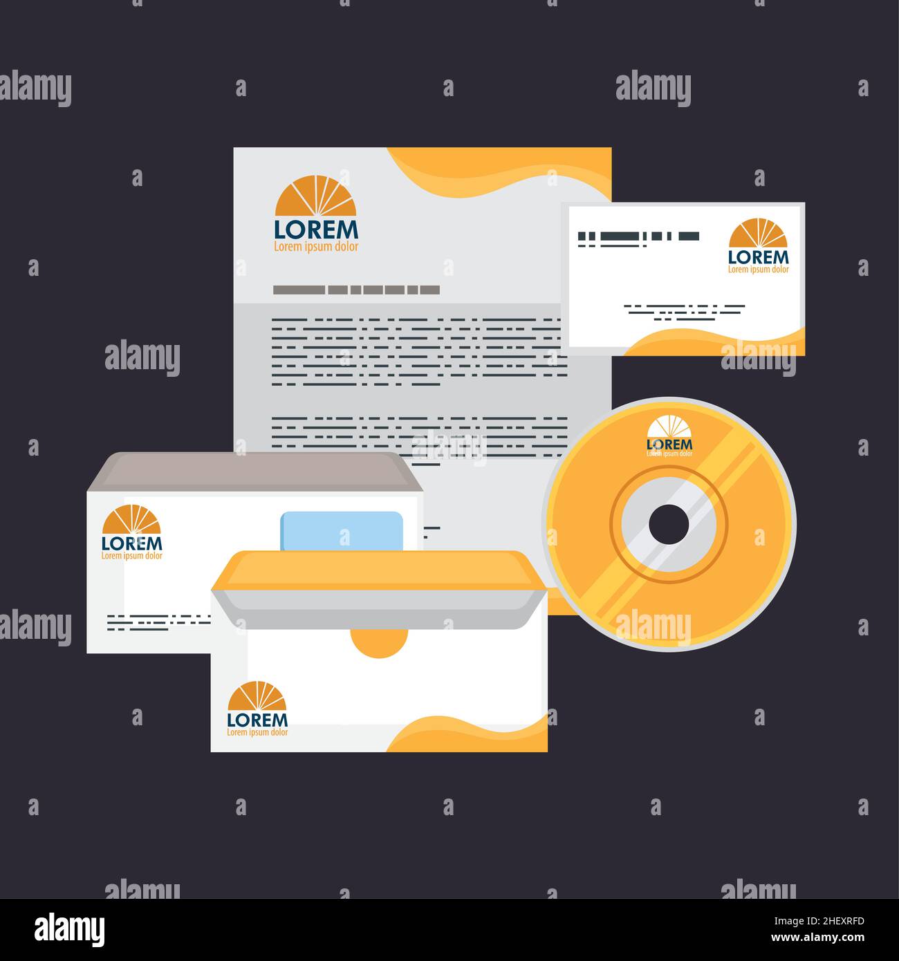 stationery mockup in dark background Stock Vector