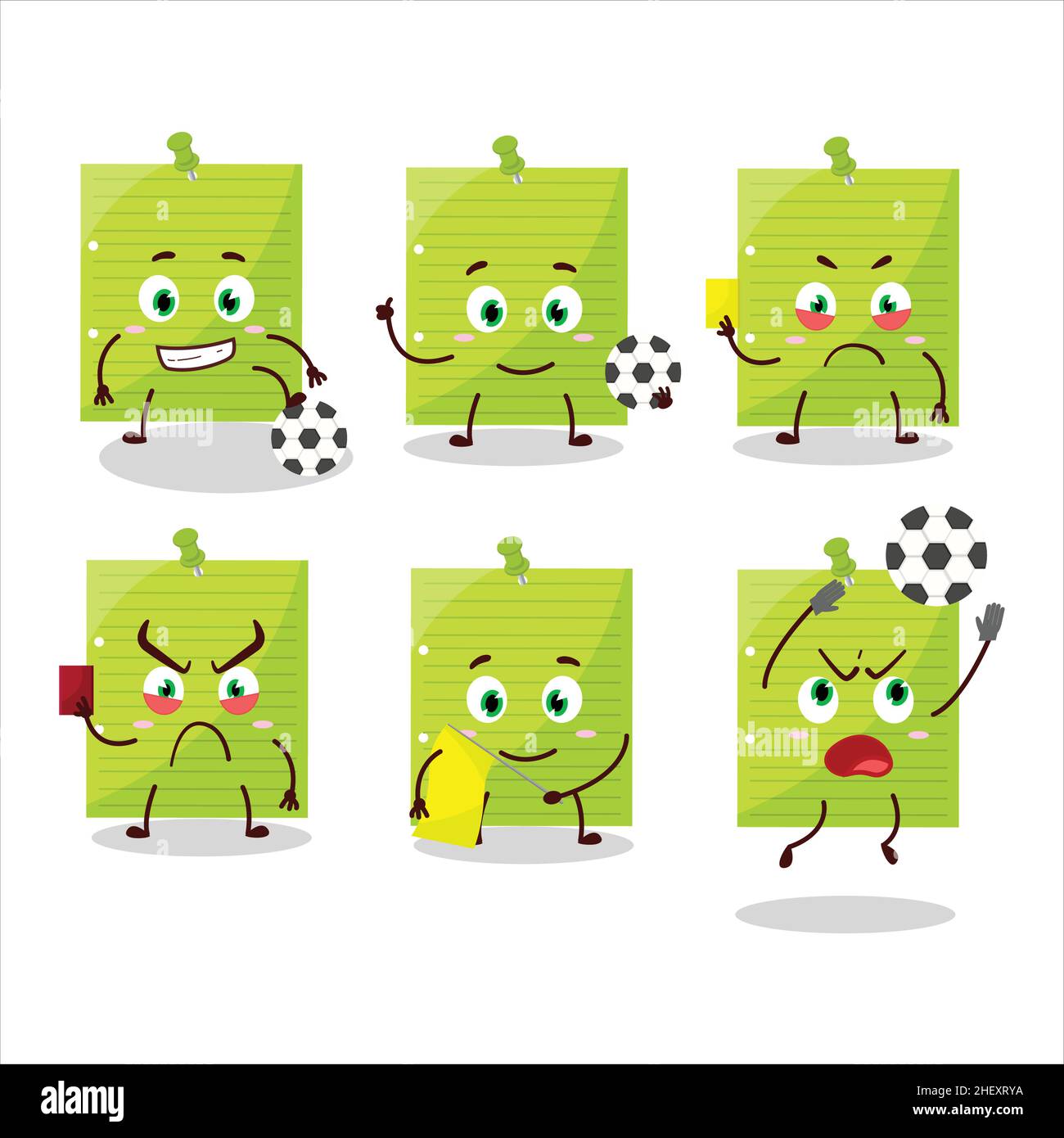 Green sticky notes cartoon character working as a Football referee