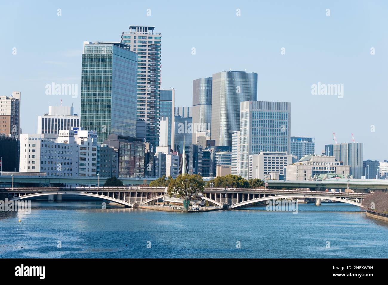 Osaka, Japan - Jan 03 2022- Okawa River (Kyu-Yodo River) view from ...