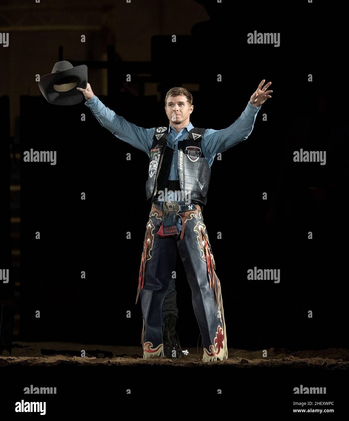 Denver, Colorado, USA. 12th Jan, 2022. Bull Rider LANE NOBLES of West, TX wins the PBR Denver Chute Out Wed. evening at the Denver Coliseum. (Credit Image: © Hector Acevedo/ZUMA Press Wire) Stock Photo