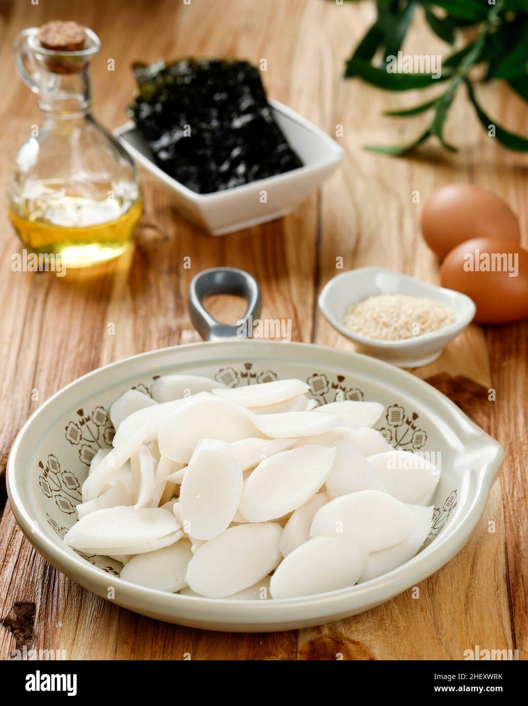 Korean Traditional Food Bar Rice Cake on Wooden Table Stock Photo - Alamy
