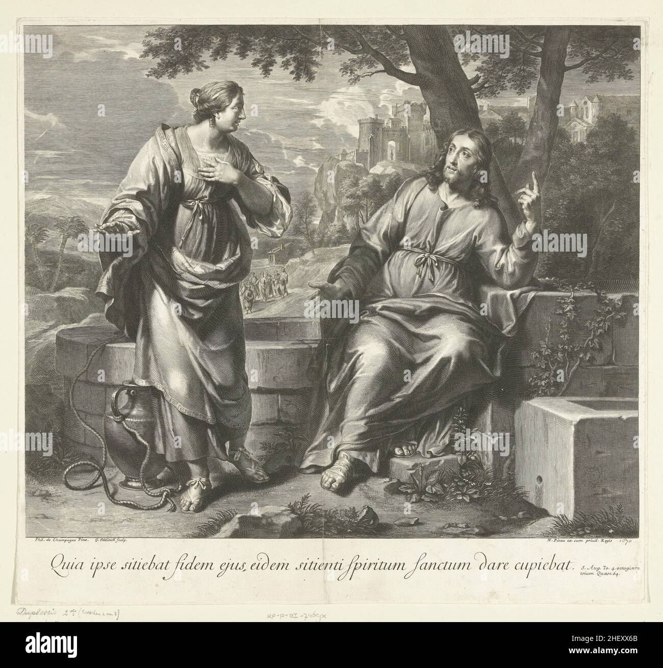 Christ and the Samaritan Woman, Gerard Edelinck, after Philippe de Champaigne, 1670 Stock Photo