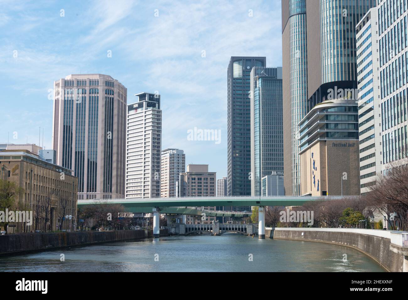 Osaka, Japan - Jan 03 2022- Tosabori River (Kyu-Yodo River) view from ...