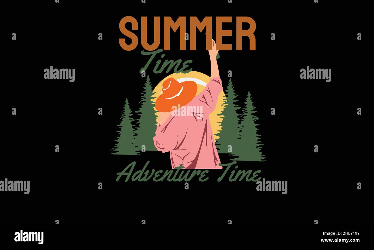 summer time adventure time man summer design t-shirt monogram text vector template Stock Vector